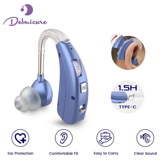 Delmicure Digital Hearing Aid for Seniors, Rechargeable, Single, VHP-1303, Blue