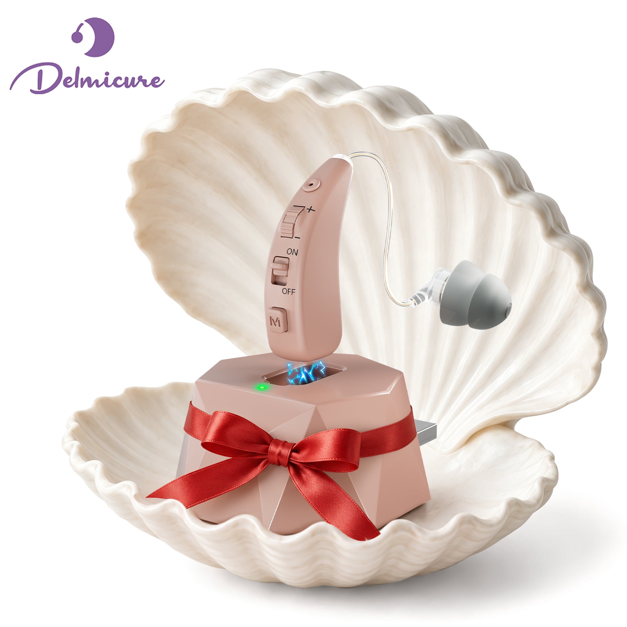Delmicure Hearing Aids for Seniors with Charging Base, 8-Level Volume, Rechargeable, Digital, VHP-1504 Beige, Single