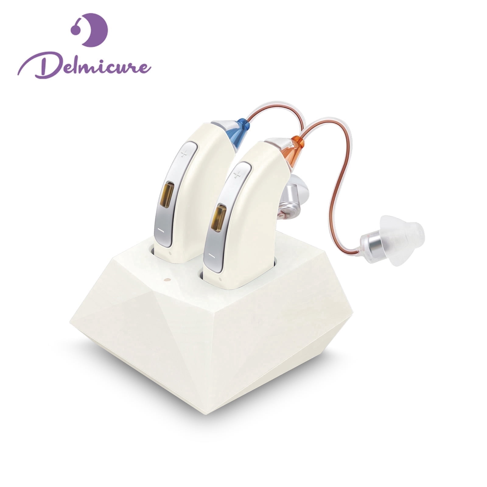 Delmicure Hearing Aids for Seniors, 32-Channel Digital Hearing Aid, 4-Mode, Rechargeable, VHP-1804, White, Pair