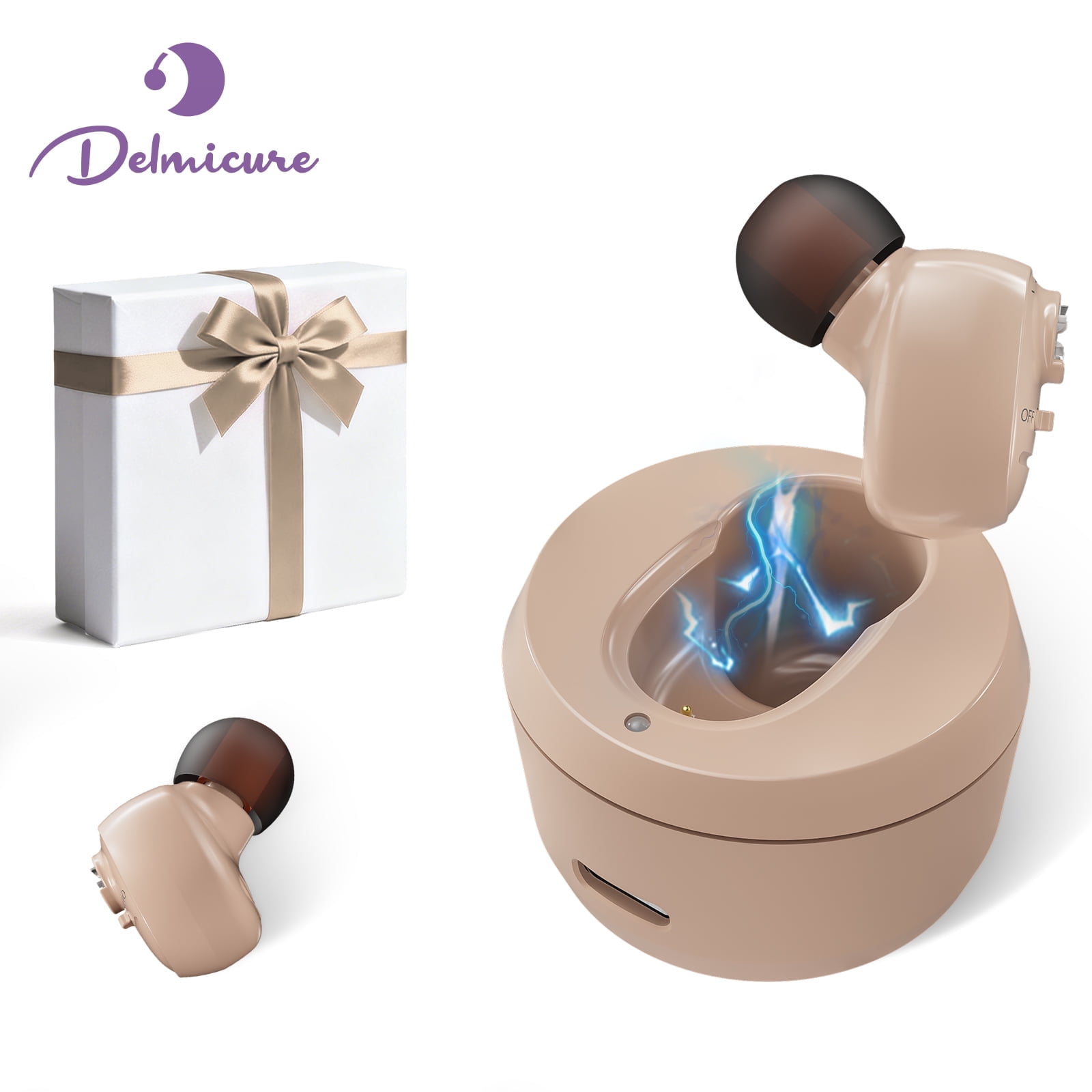 Delmicure Hearing Aids for Seniors Rechargeable with Noise Cancelling, Invisible, VHP-1607, Single, Beige