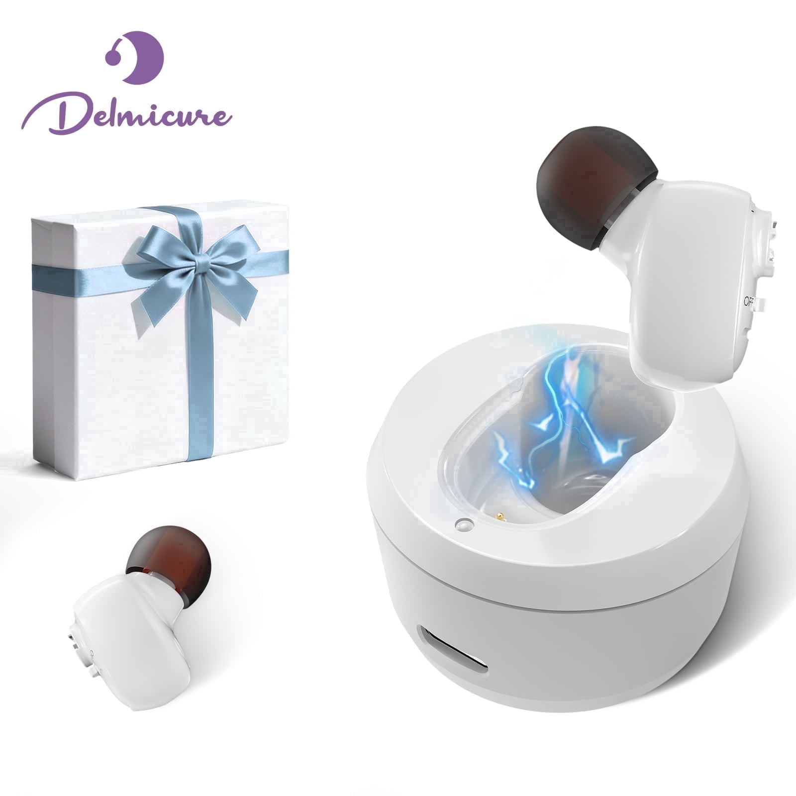 Delmicure Hearing Aids for Seniors Rechargeable with Noise Cancelling, Invisible, VHP-1607, Single, White