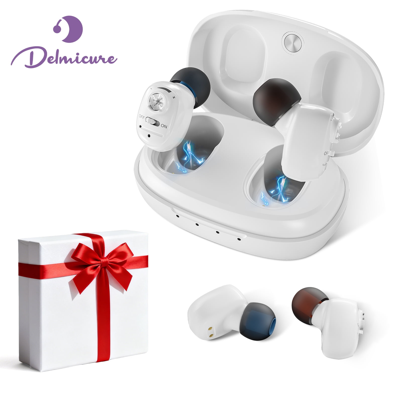 Delmicure Hearing Aids for Seniors Rechargeable with Noise Cancelling, Invisible, VHP-1607, Pair, White