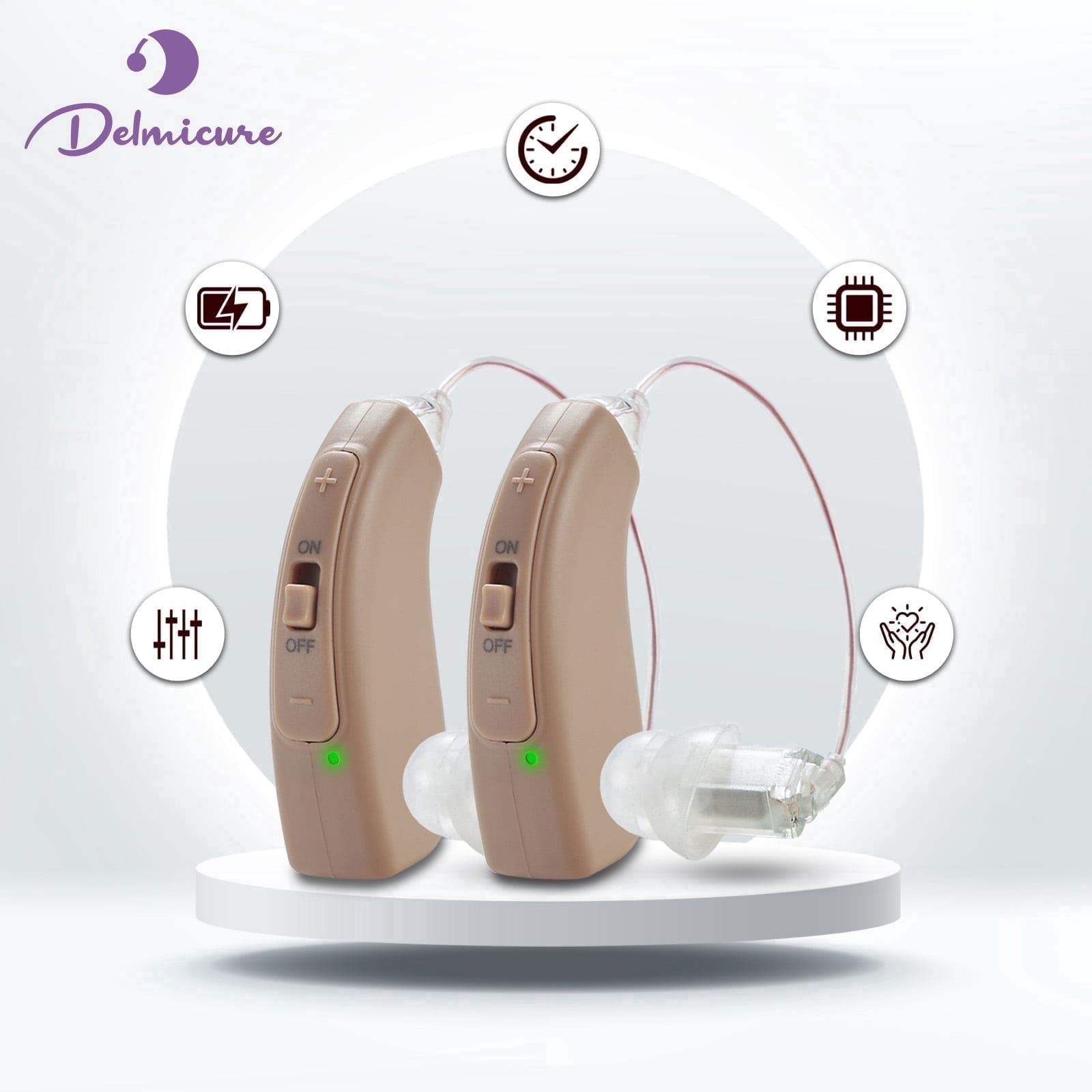 Delmicure Digital Hearing Aids for Seniors, Rechargeable, Noise Cancelling, Universal Fit, VHP-1704, Beige, Pair