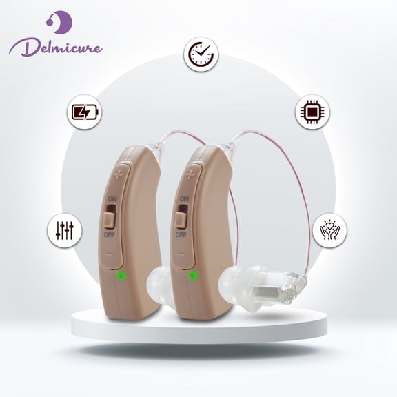 Delmicure Hearing Aids for Seniors, Digital Rechargeable Sound Device with Noise Reduction, 7-Level Volume Control, VHP-1704 Beige - Binaural