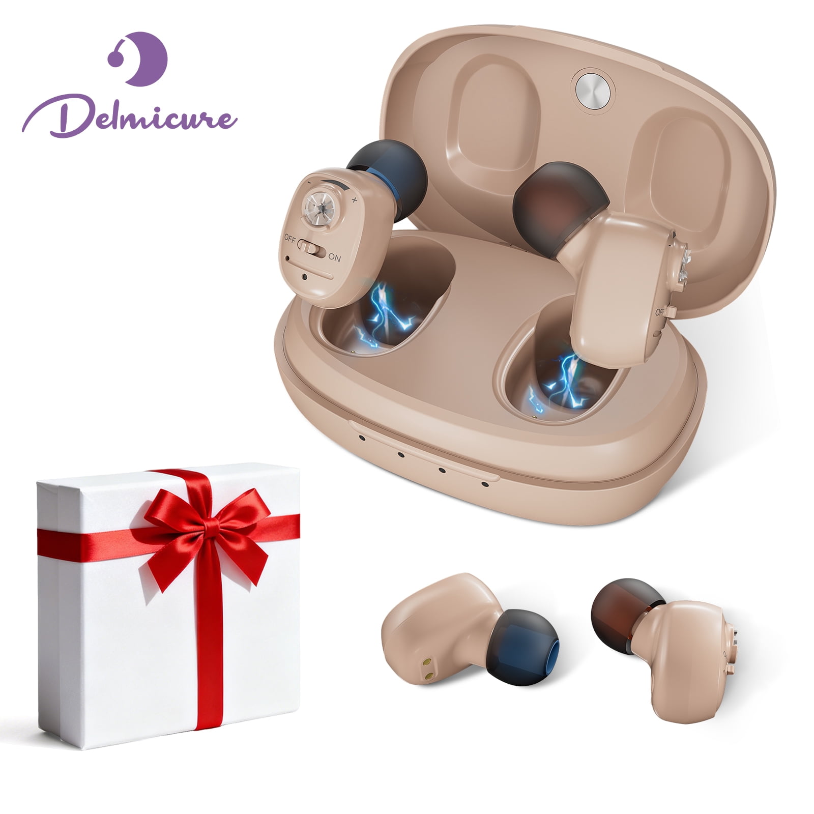 Delmicure Hearing Aids for Seniors Rechargeable with Noise Cancelling, Invisible, VHP-1607, Pair, Beige