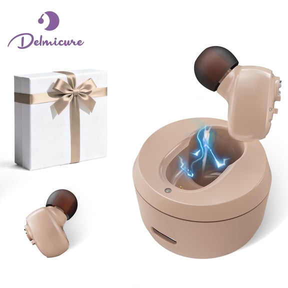 Delmicure Hearing Aids for Seniors Rechargeable with Noise Cancelling, Invisible, VHP-1607, Single, Beige