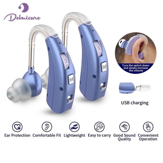 Delmicure Digital Hearing Aids for Seniors, Rechargeable, Pair, VHP-1303, Blue