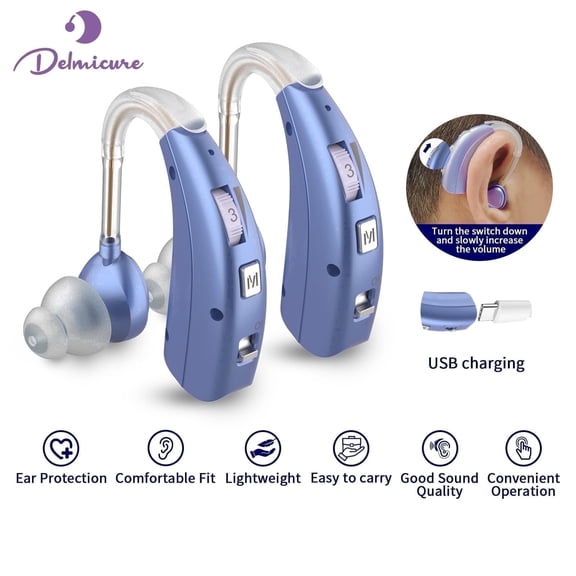 Delmicure Digital Hearing Aids for Seniors, Rechargeable, Pair, VHP-1303, Blue