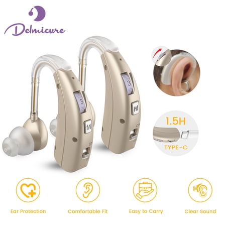 Delmicure Digital Hearing Aids for Seniors, Rechargeable, Pair, VHP-1303, Gold