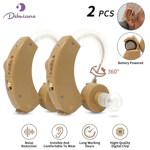 Delmicure Hearing Aids for Seniors with Multi-Level Volume Control, Noise Cancelling, Sound Enhancer for Better Hearing, HAP-20 Binaural - Beige