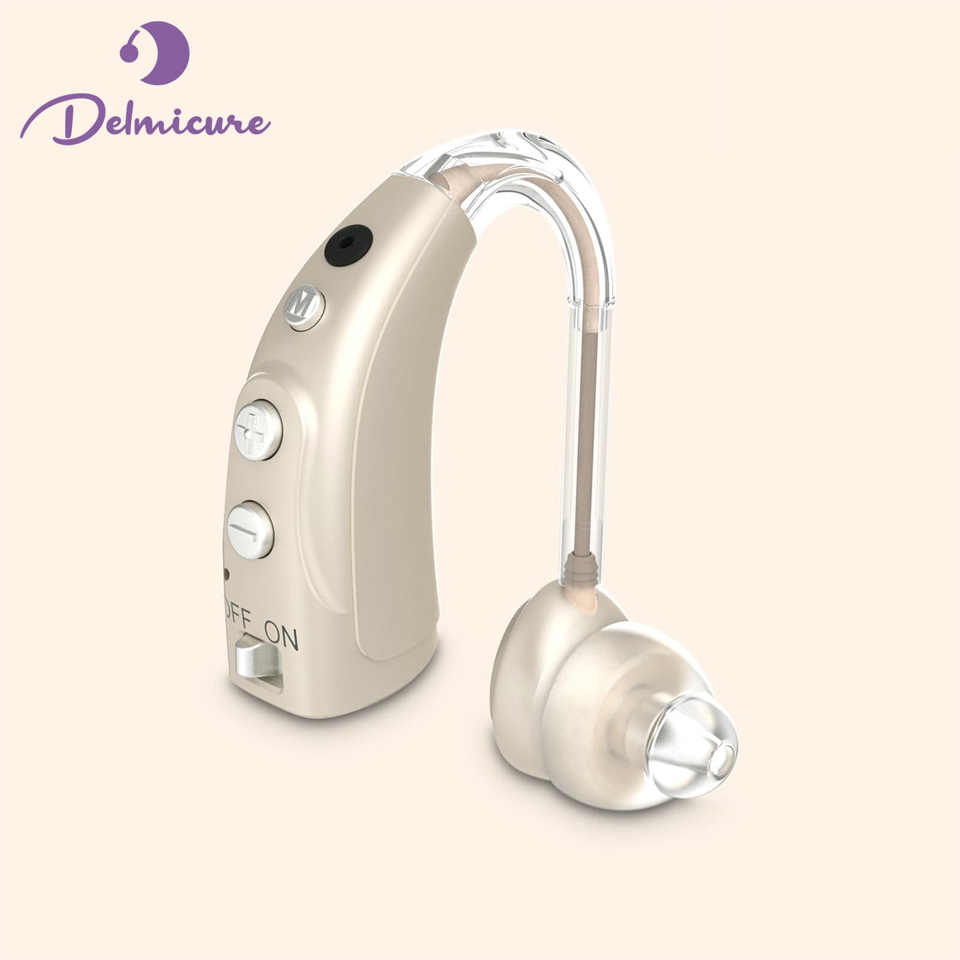 Delmicure Rechargeable Hearing Aid for Seniors, Single Digital Hearing Aid with 4 Frequency Modes & 8-Level Volume Adjustment, Clear Sound Quality, Gold