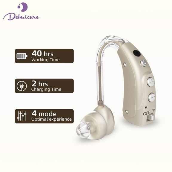 Delmicure Hearing Aids for Seniors with 4-Mode & 8-Level Volume Control, Rechargeable 16-Channel Sound Device, VHP-1710 Gold - Single