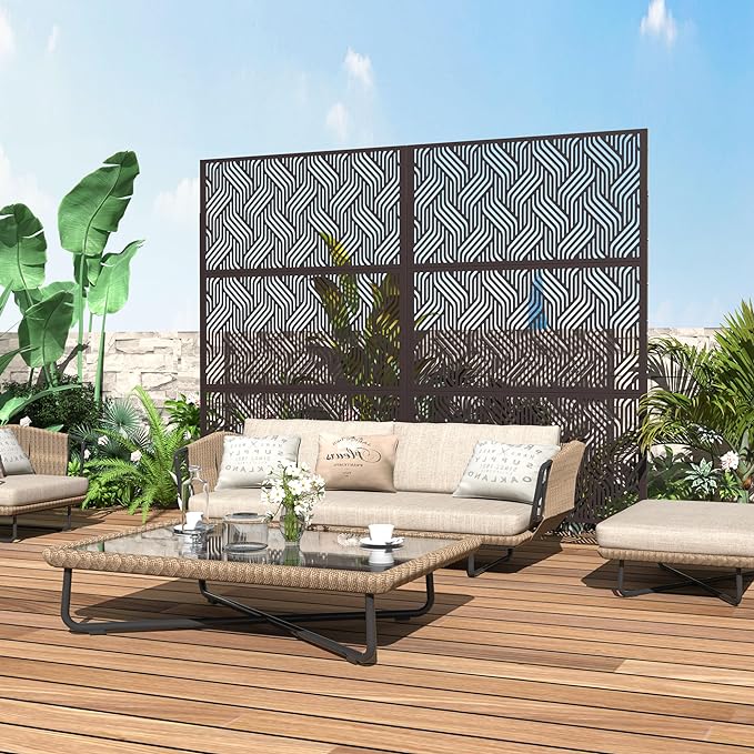 Yardistry Fusion Privacy Screen with Planters Brown