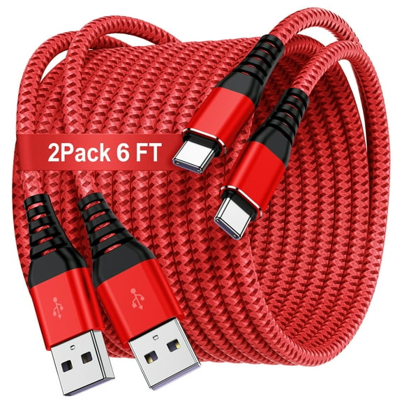 Long USB C Cable 6FT 2pack,Type C Nylon Braided Fast Charging 3A Quick Charger Cord,USB A to Type C Charger Cord Cable for iPhone 15 Samsung Galaxy S20 S10 S9 S8 Plus S10E, Note 20 10 9, Moto G7 G8