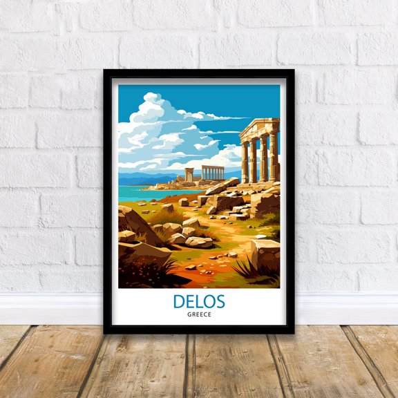 Delos Greece Travel Printdelos Island Wall Decor Delos Greek Island Travel Prints Delos Art Print Delos Illustration Delos Wall Art