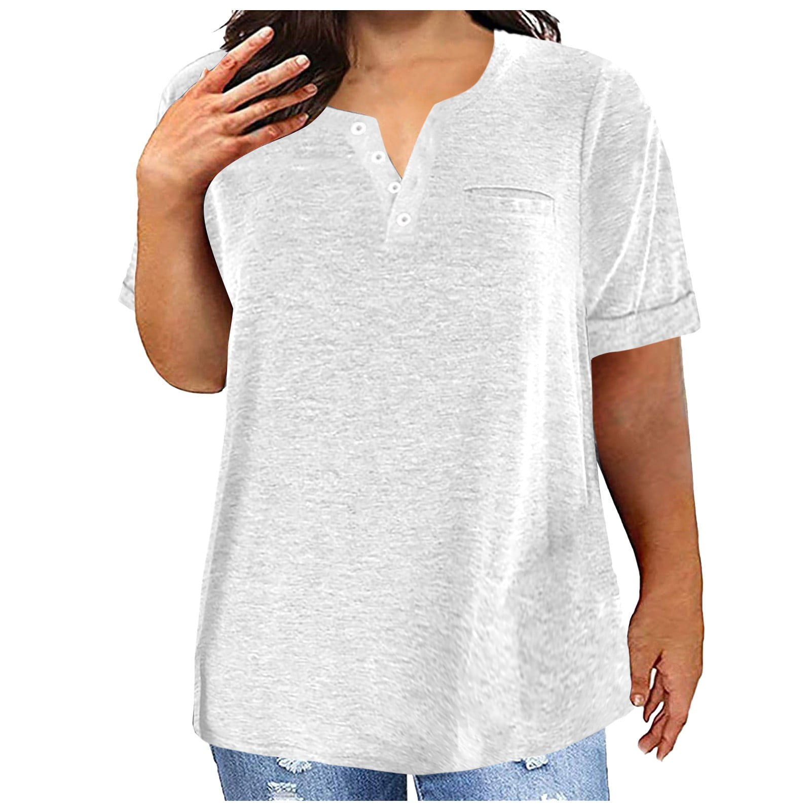 Delou Women's Henley V-Neck T-Shirt Short Sleeve - Walmart.com