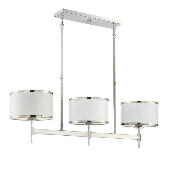 White with Polished Nickel Acccents Three Light Linear Chandelier from the Delphi Collection