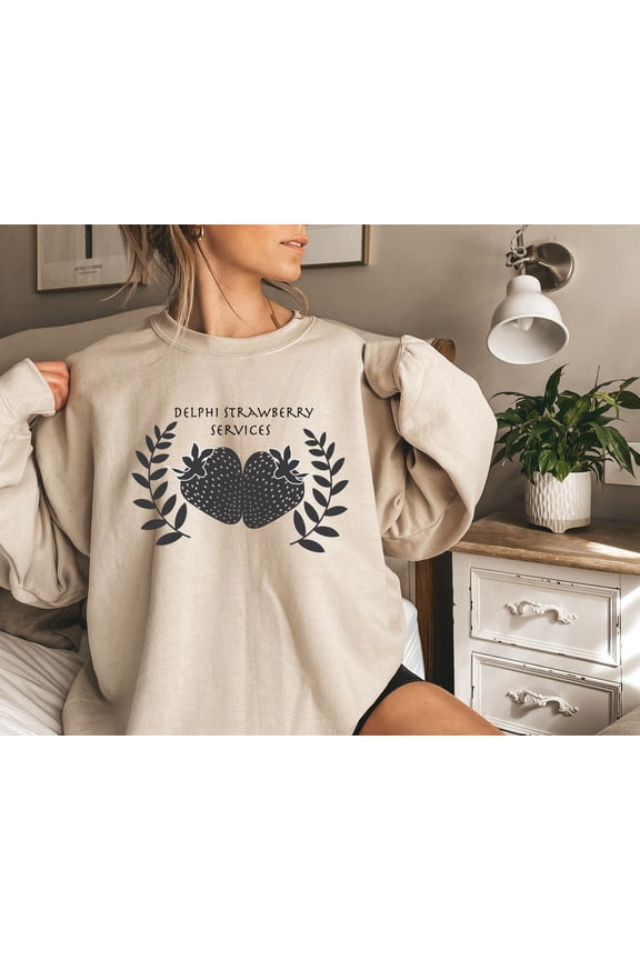 Delphi Strawberry Service Sweatshirt, Percy Jackson Shirt, Camp Half Blood, Pjo, Heroes Of Olympus, Book Merch Sweatshirt,, Full size S-5XL