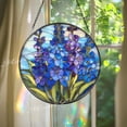 thumbnail image 1 of Delphinium Glass Suncatcher, Round Blue Floral Window Hanging, Elegant, 7.9 in, 1 of 3