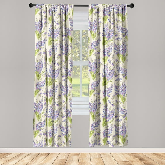 Delphinium Pattern Window Curtains, Simple Design Modern Leaves Greenery with Floral Pattern Art, Lightweight Decor 2-Panel Set with Rod Pocket, Pair of - 28"x95", Yellow Green Lavender, by Ambesonne
