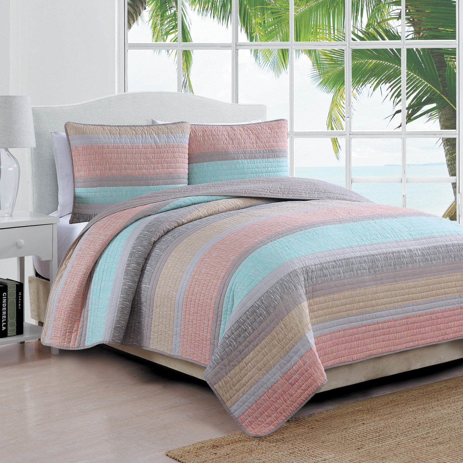 Delray Multi-Color Striped Twin Microfiber Quilt Set