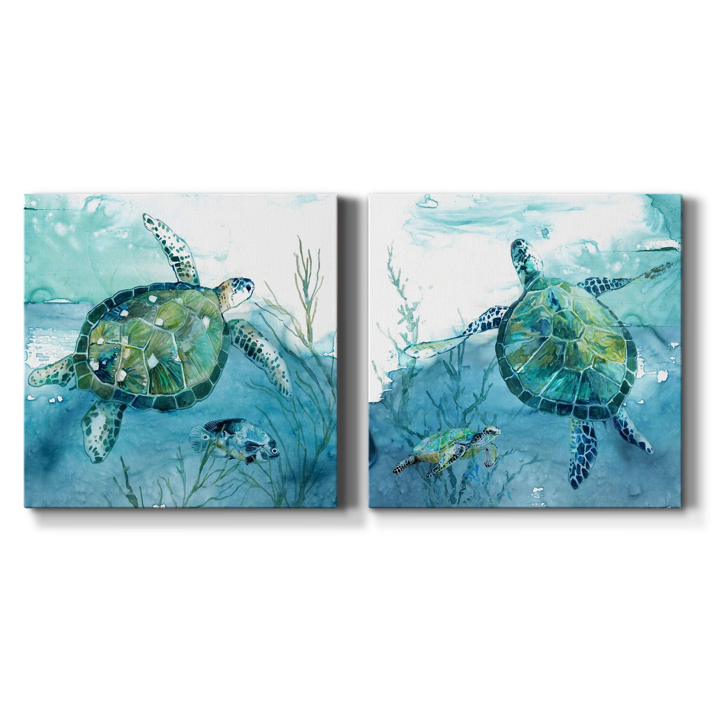 Delray Sea Turtle I - Premium Gallery Wrapped Canvas - Ready to Hang Set of 2 - 16 x 16 Each