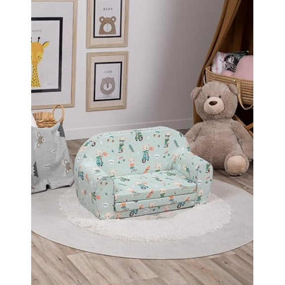 Delsit Kids 100% Cotton Loveseat Sofa, Hot Air Balloons, 30"W x 14"D x 17"H, Machine Washable