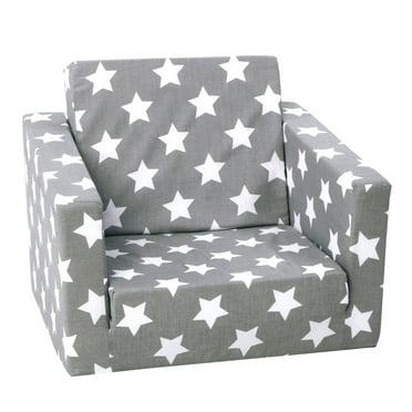 Delsit Toddler 2 in 1 Flip Open Kid Sized Lounge Chair, Grey & White Stars
