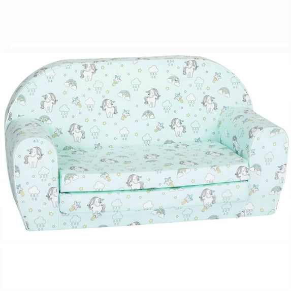 Delsit Toddler Couch & Kids Flip Open Foam Double Sofa, Unicorns & Rainbows