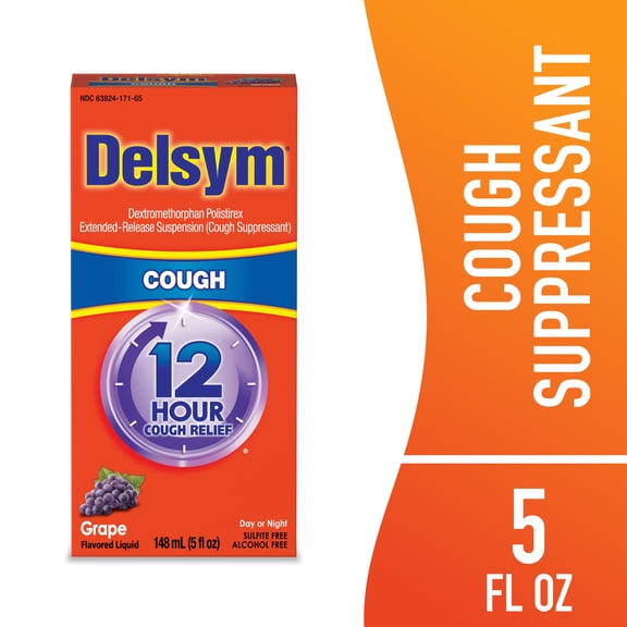 Delsym Adult 12 hour Cough Relief Medicine, Powerful Cough Relief for 12 Good Hours, Cough Suppressing Liquid, #1 Pharmacist Recommended, Grape Flavor, 5 Fl Oz