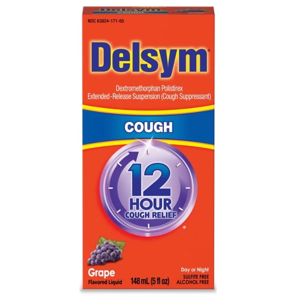 Delsym Adult 12 hour Cough Relief Medicine, Powerful Cough Relief for 12 Good Hours, Cough Suppressing Liquid, #1 Pharmacist Recommended, Grape Flavor, 5 Fl Oz