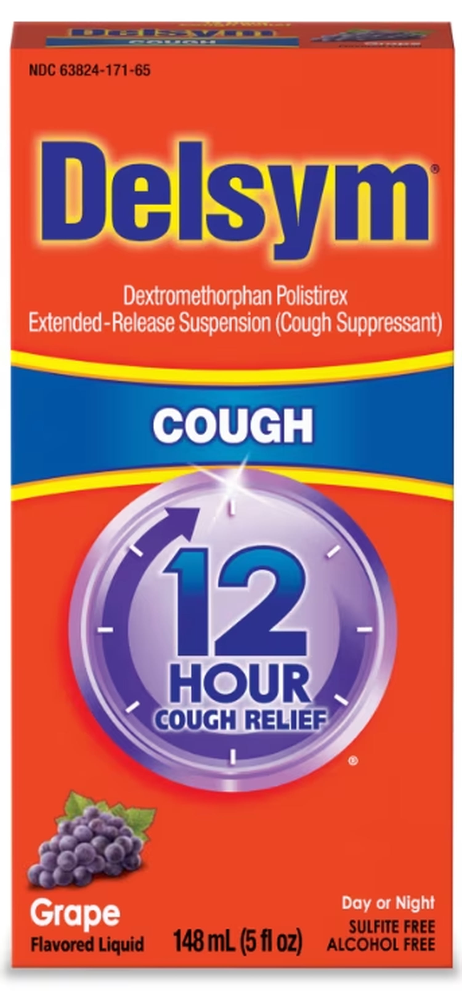 Delsym Adult 12 hour Cough Relief Medicine, Powerful Cough Relief for 12 Good Hours, Cough Suppressing Liquid, #1 Pharmacist Recommended, Grape Flavor, 5 Fl Oz