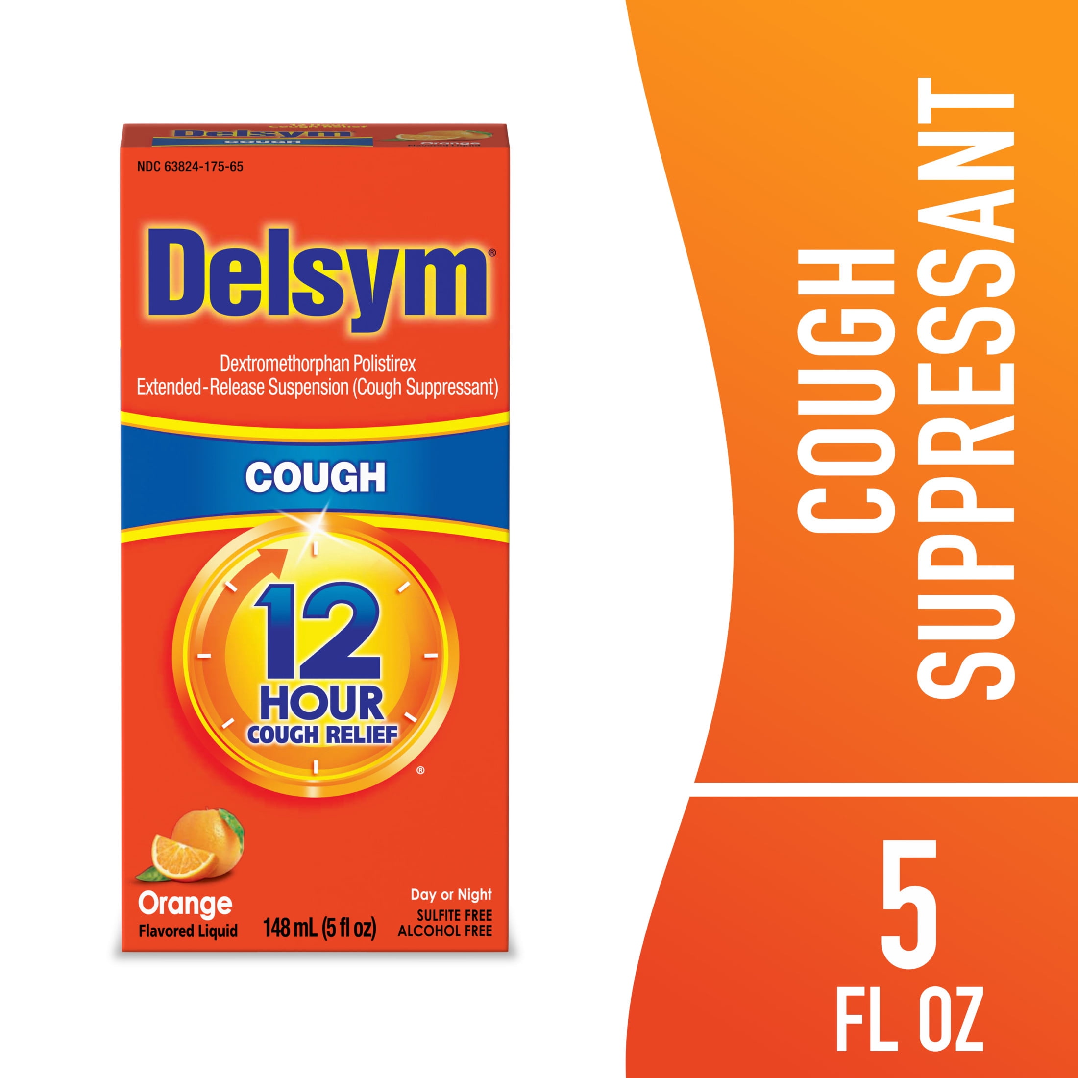 Delsym Adult 12 hour Cough Relief Medicine, Powerful Cough Relief for 12 Good Hours, Cough Suppressing Liquid, #1 Pharmacist Recommended, Orange Flavor, 5 Fl Oz