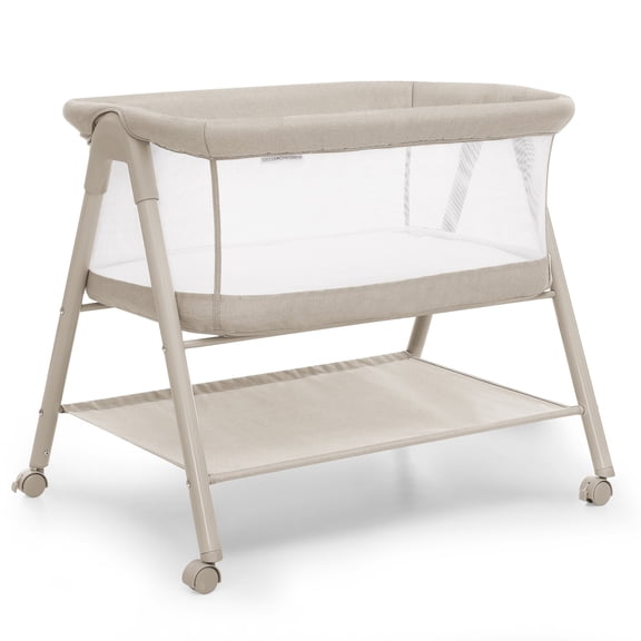 Delta Children Haven AirFlow Bassinet with Breathable Mesh and Wheels, Tan