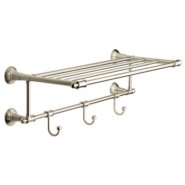24 in. W Towel Shelf with 3-Towel Hooks in Brushed Nickel 24 in. W Towel Shelf with 3-Towel Hooks in Brushed Nickel