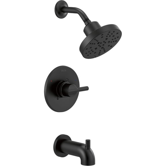 Delta Nicoli 14 Series H2Okinetic Bathtub and Shower Faucet Set, Matte Black Shower Head and Handle Set, Valve Trim Kit, Matte Black (Valve Included)