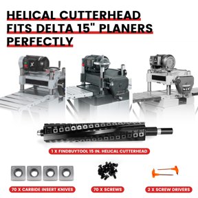Delta 15" Planer Helical Cutterhead Replacement - Compatible with DC-380, 22-675, 22-680, 22-785, 22-790 Models - High Precision Carbide Inserts, Low Noise & Smooth Finish