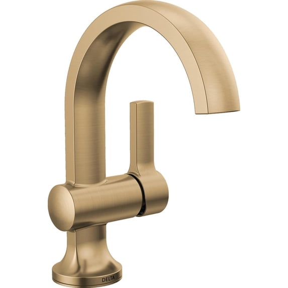 Delta Albion Brushed Gold Bathroom Faucet 1 Hole, Single Hole Bathroom Sink Faucet for Vanity, Metal Push-Pop Drain Assembly, Champagne Bronze