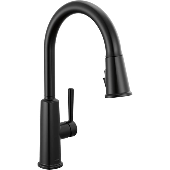 Delta Finnridge Matte Black Kitchen Faucet with Pull Down Sprayer, High Pressure ProClean Spray Modern Single Hole Kitchen Sink Faucet, Matte Black