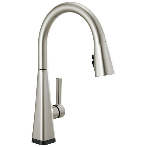 Delta Lenta Touchless Kitchen Faucet with Touch Technology, Brushed Nickel Kitchen Sink Faucet with Pull Down Sprayer, Single Hole, SpotShield 19802TLZ-SP-DST