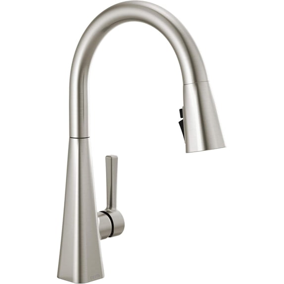 Delta Lenta Brushed Nickel Kitchen Faucet with Pull Down Sprayer, Modern Single Hole Kitchen Sink Faucet, Single Handle, SpotShield Stainless
