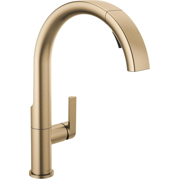 Delta Keele Brushed Gold Kitchen Faucet with Pull Down Sprayer, Modern Brushed Gold Single Hole Kitchen Sink Faucet, Single Handle, Champagne Bronze