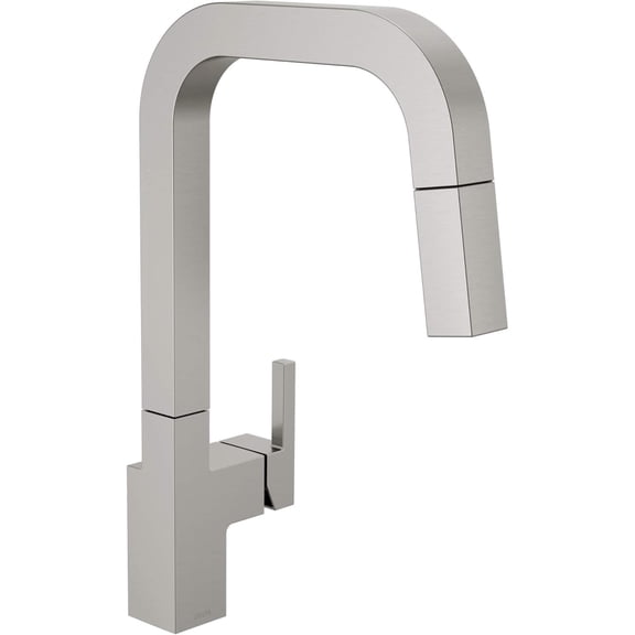 Delta Junction Brushed Nickel Kitchen Faucet with Pull Down Sprayer, Modern Single Hole Kitchen Sink Faucet, Single Handle, Spotshield Stainless