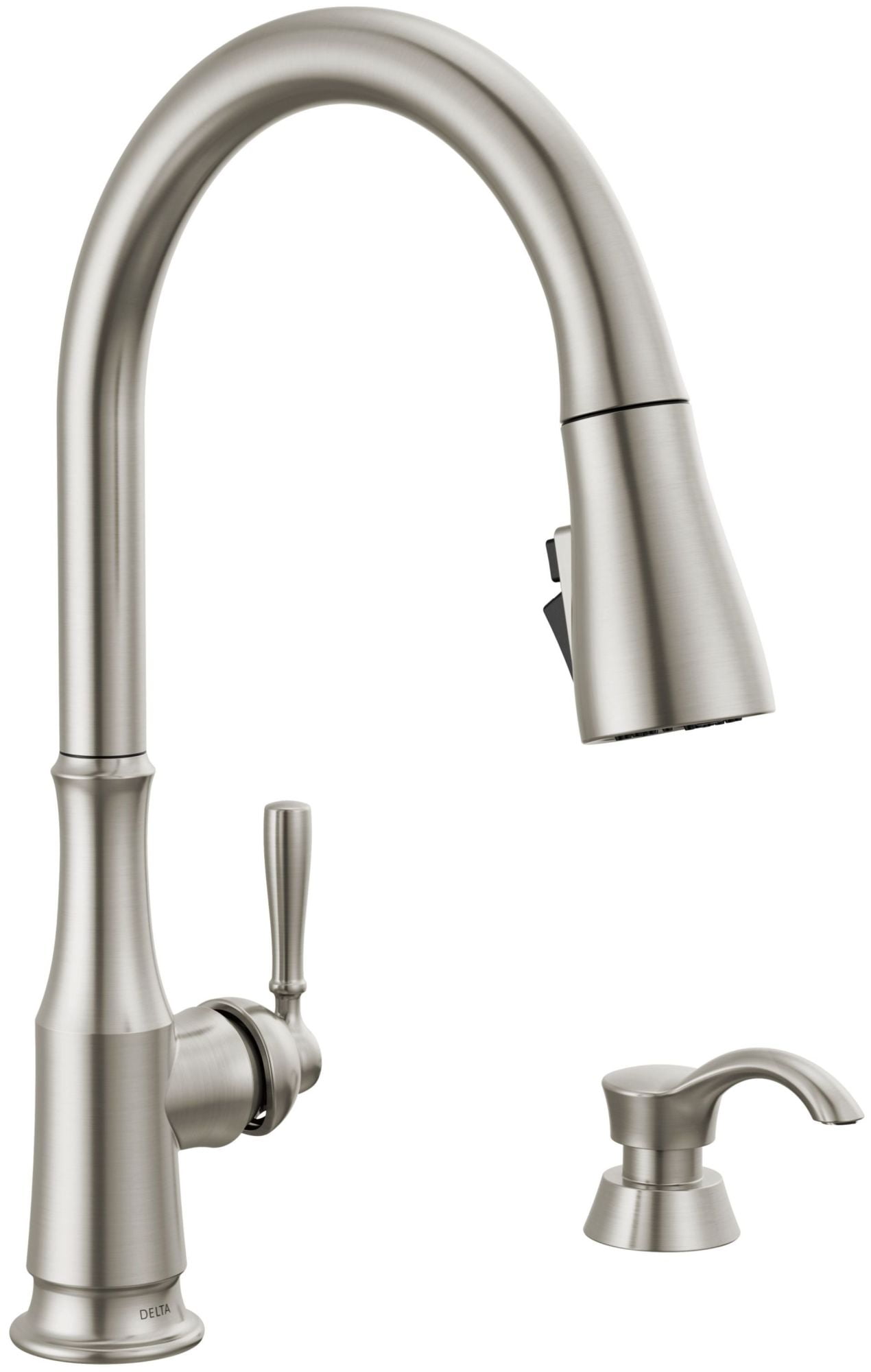 SpotShield Stainless Steel Pull-Down Kitchen Faucet with Soap Dispenser