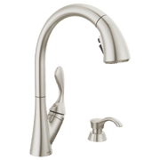 Delta Ashton Single Handle Pull-Down Kitchen Faucet with Soap Dispenser and ShieldSpray Technology - Stainless