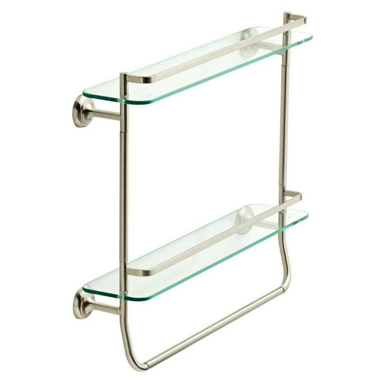 18 in. Glass Shelf with Double Towel Bar in SpotShield Brushed Nickel 18 in. Glass Shelf with Double Towel Bar in SpotShield Brushed Nickel