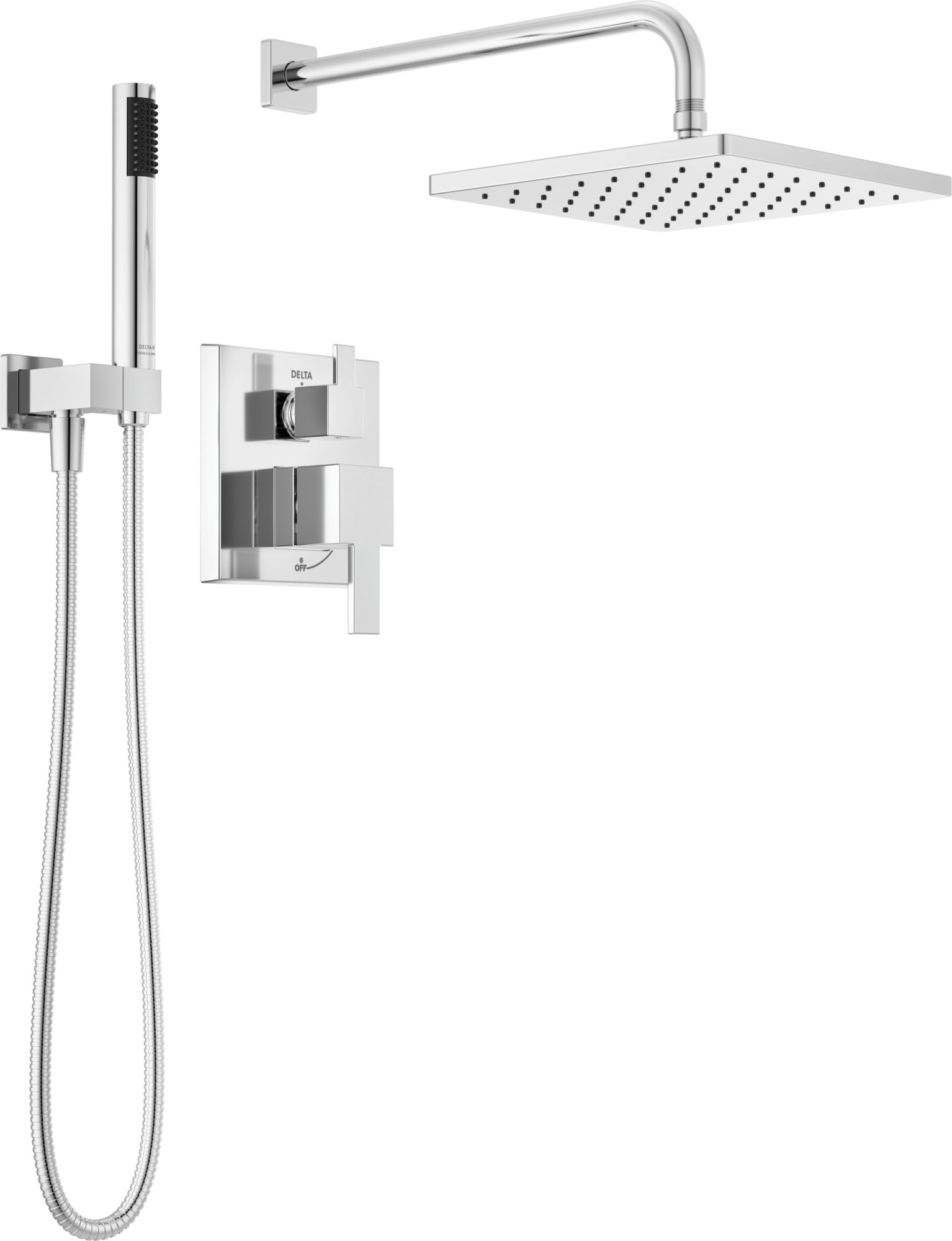 Modern Chrome Raincan Shower System with Handheld Spray