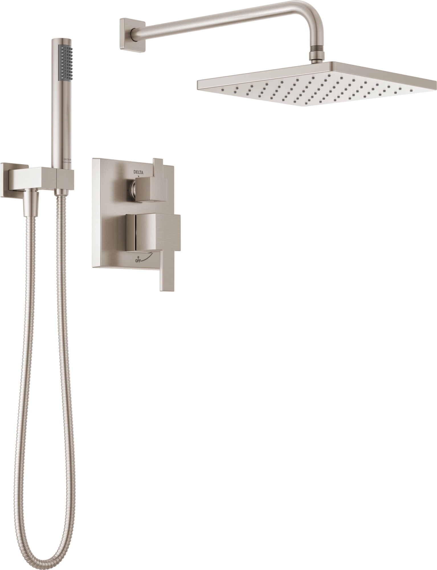 Spotshield Brushed Nickel Modern Raincan Shower System with Handheld Spray