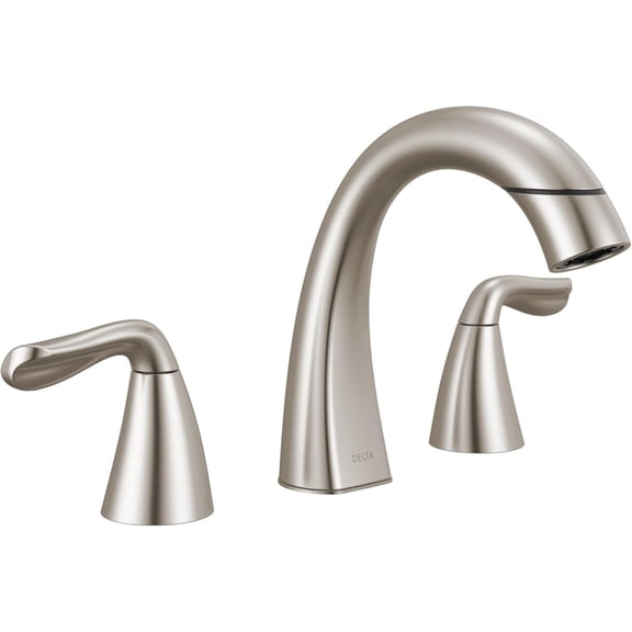 Delta Arvo Brushed Nickel Bathroom Faucet with Sprayer, 8 Inch 3 Hole Widespread Bathroom Sink Faucet with Pull Out Sprayer, Push-Pop Drain, SpotShield Stainless