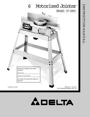 Instruction Manual ONLY for Delta 37-285 6" Motorized Jointer